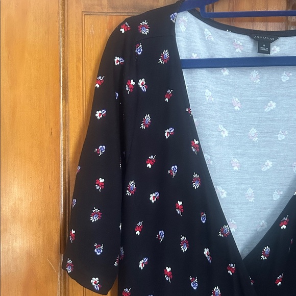 Ann Taylor Petite Floral Wrap Dress in Black - Picture 3 of 8